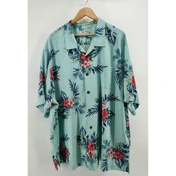 Tommy Bahama Mens 2XLB Silk Camp Shirt Tropical Floral Blue TB93 Big & Tall - Picture 2 of 13